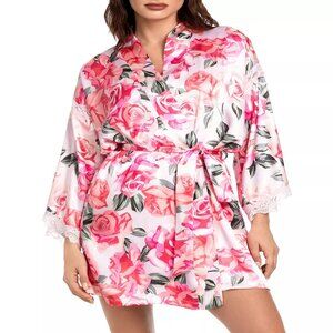 56$ In Bloom by Jonquil Luxe Satin Floral Open-Front Wrap Size XL Powder Pink